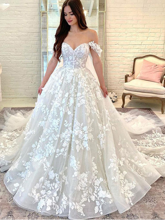 Bridevia | Elegant Princess Lace Wedding Dress Ball Gown Bridal Gown #PWA08