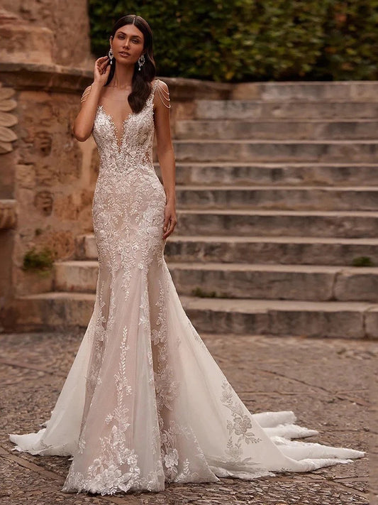 Bridevia | Elegant Lace Wedding Dress Mermaid Bridal Gown #MWA18